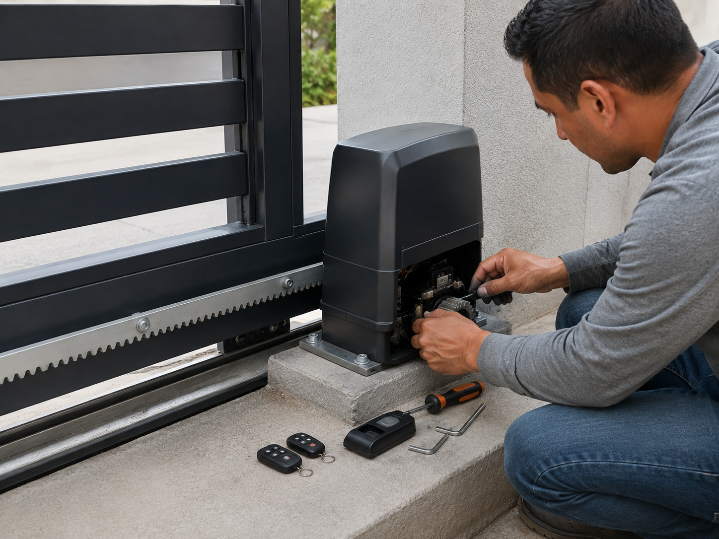 Sistema de motor y cremallera para acceso vehicular
