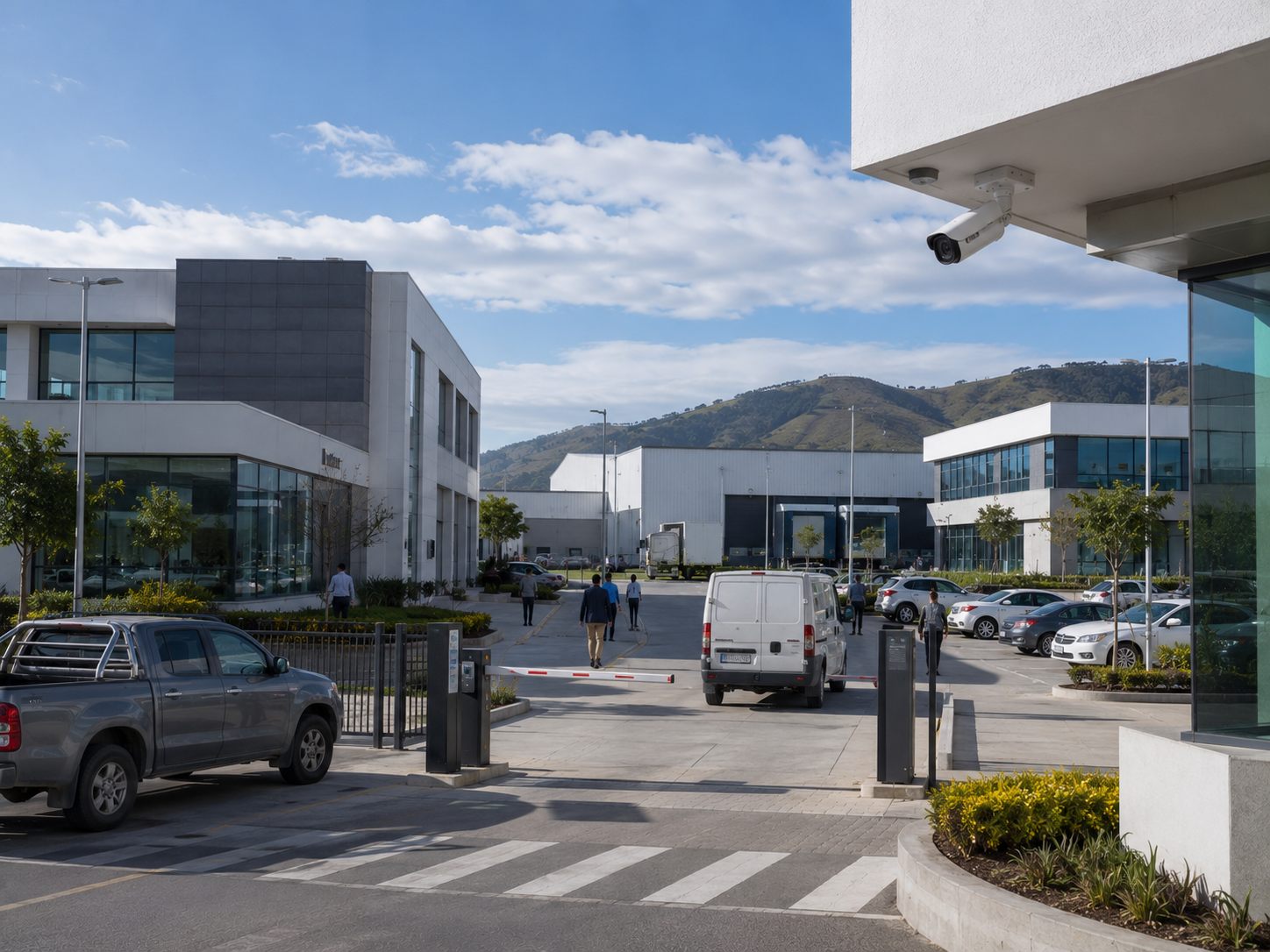 Complejo empresarial protegido con videovigilancia y control vehicular
