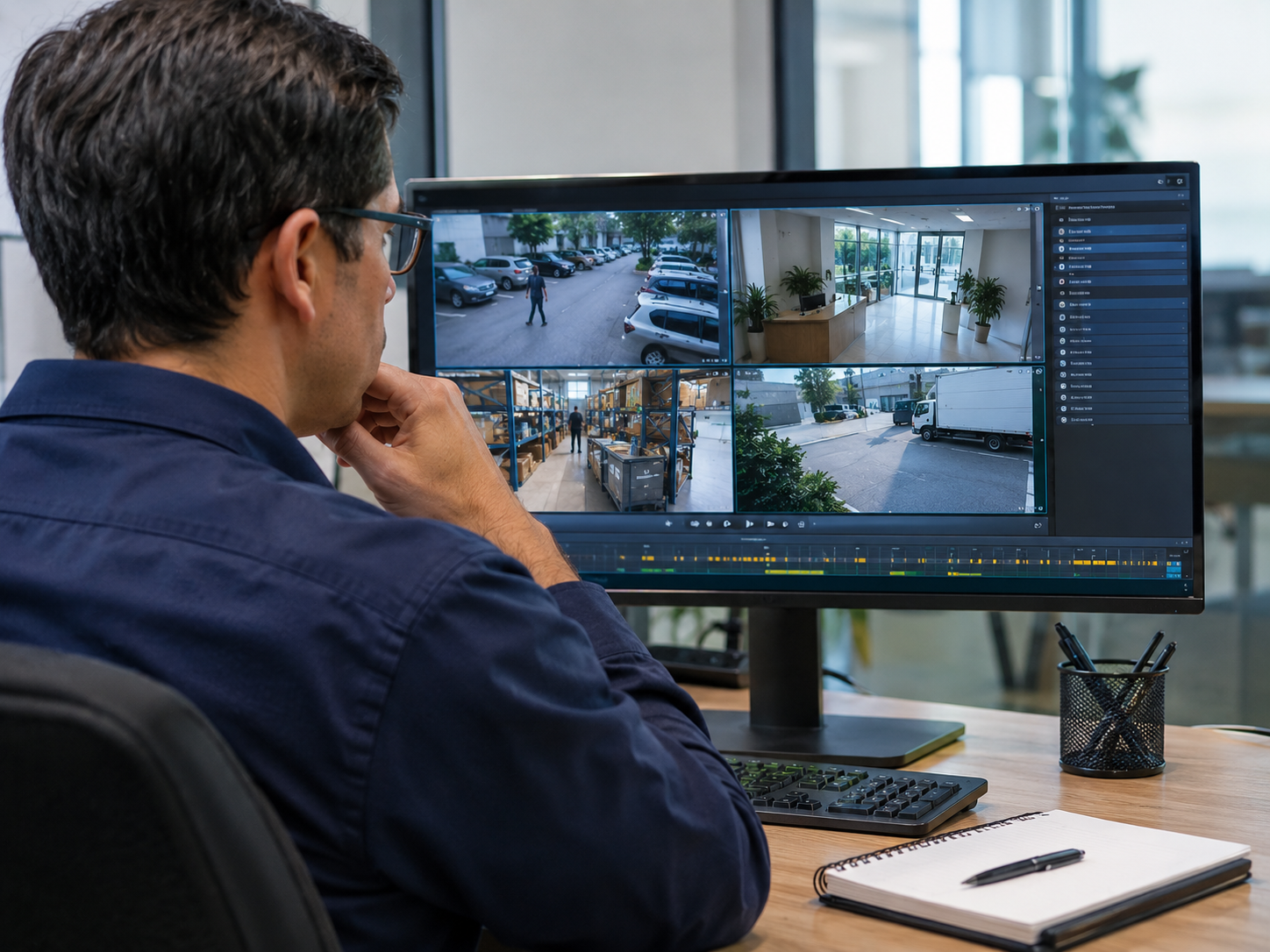 Operador revisando grabaciones y evidencia de videovigilancia
