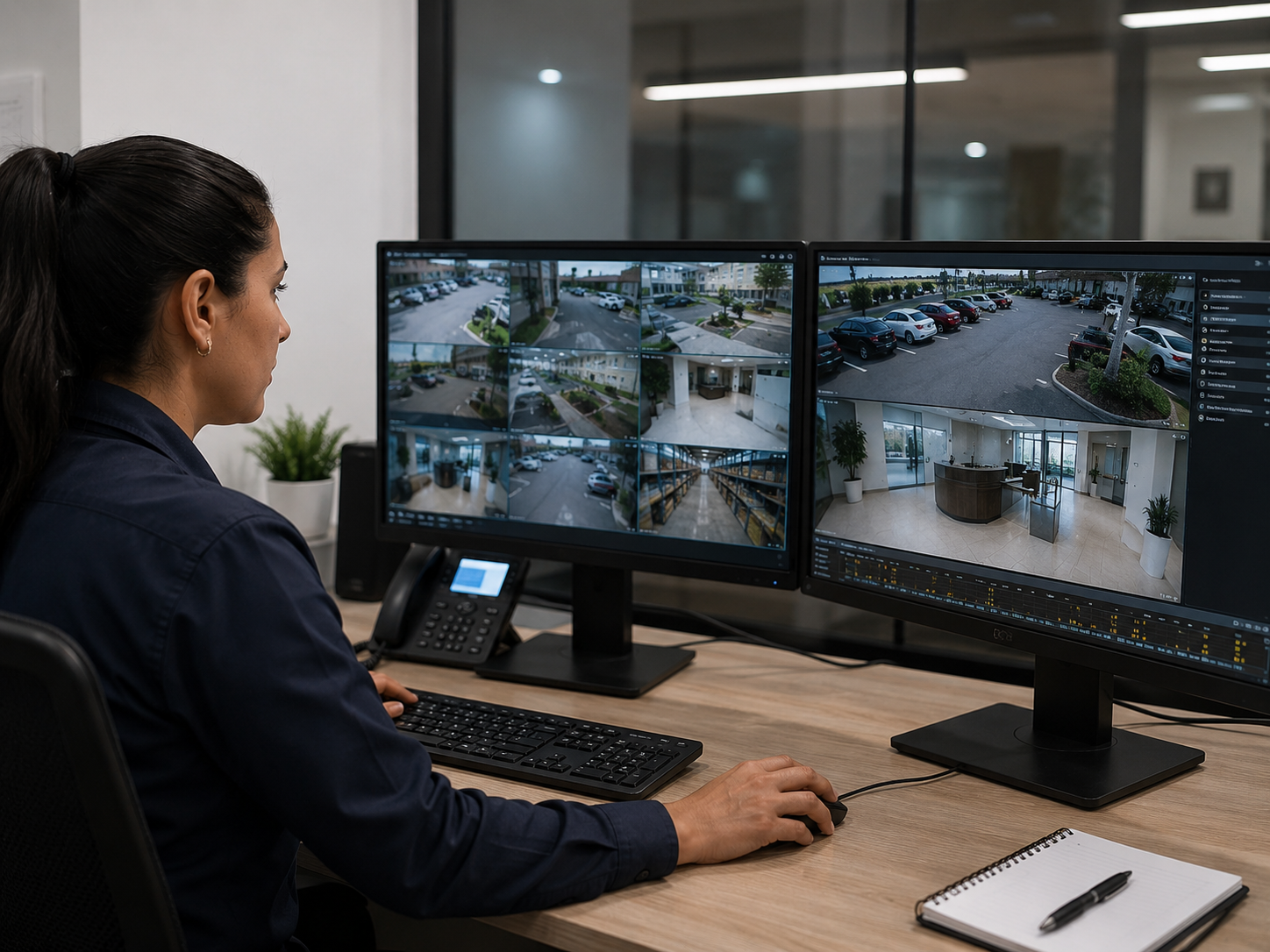Operadora supervisando cámaras mediante Videovigilancia Virtual